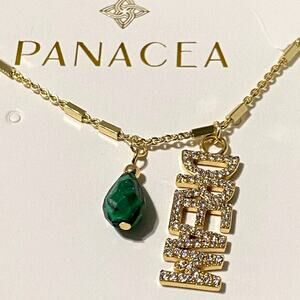 Panacea Necklace Gold Tone Dream Rhinestone Green Genuine Stone NWOT